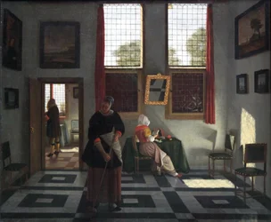 Interior with Painter, Reading Lady, and Sweeping Maid